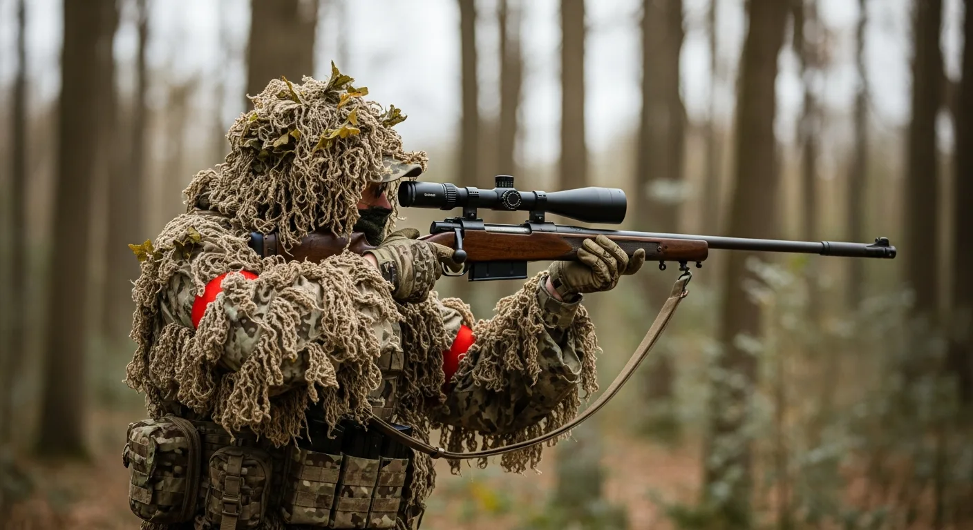 Sniper airsoft en position de tir avec réplique bolt action